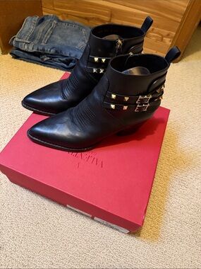 Valentino Rock Stud Western Ankle Booties Size 40